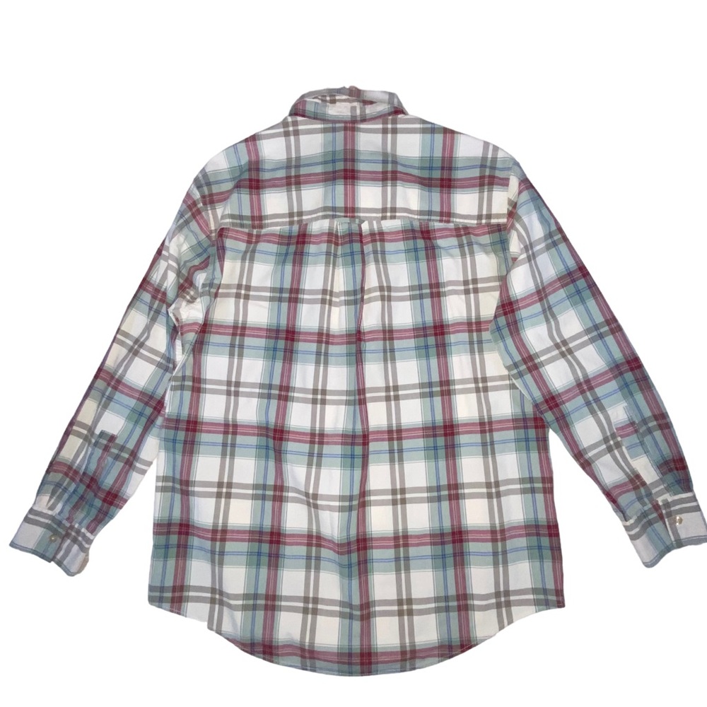 CHAPS Plaid Men’s Medium Button Down Shirt Cream Green Red Blue - Picture 7 of 11